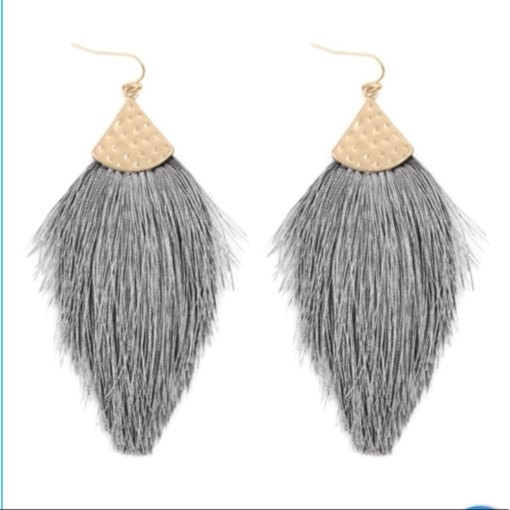 Bohemian Thread Tassel Drop Earrings Gray - Picture 1 of 3